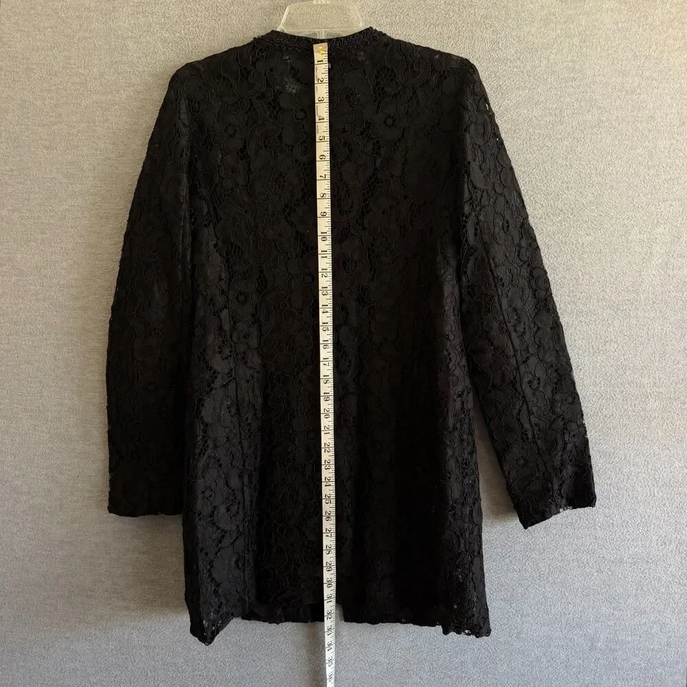 Karl Lagerfeld Black Lace Long Jacket Size 6 Elegant Tunic Dressy Topper Classic